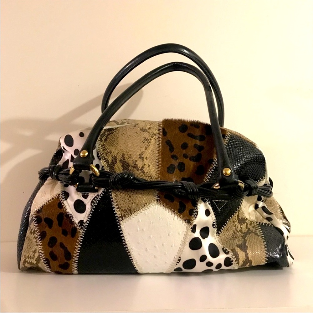 Bebe Carnaby Patchwork Ostrich Logo Satchel Bag Purse Y2k NWT DAMAGE